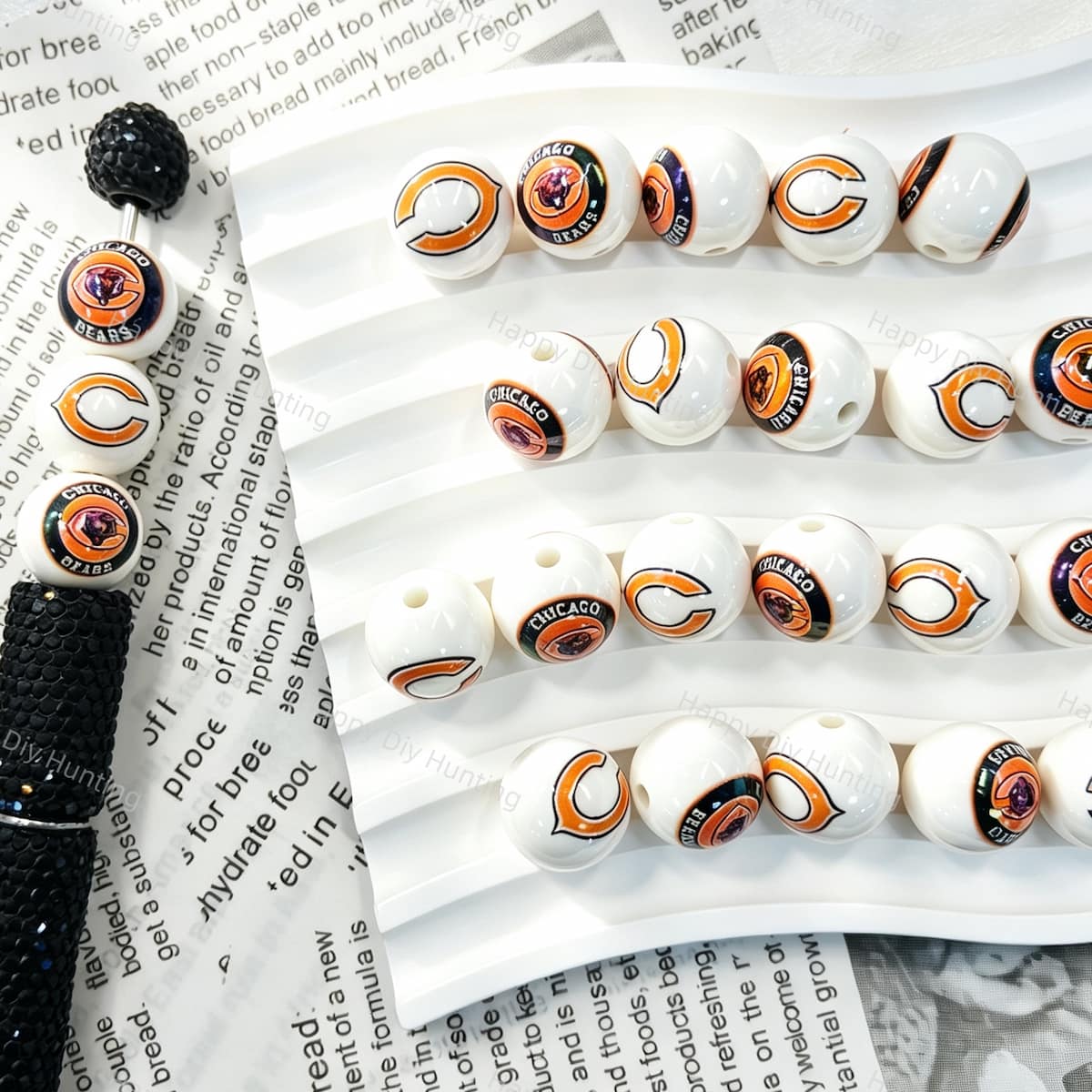 Orange Circular Animal Inspired Graphic Round Acrylic Focal Beads for beadable pen DIY projects