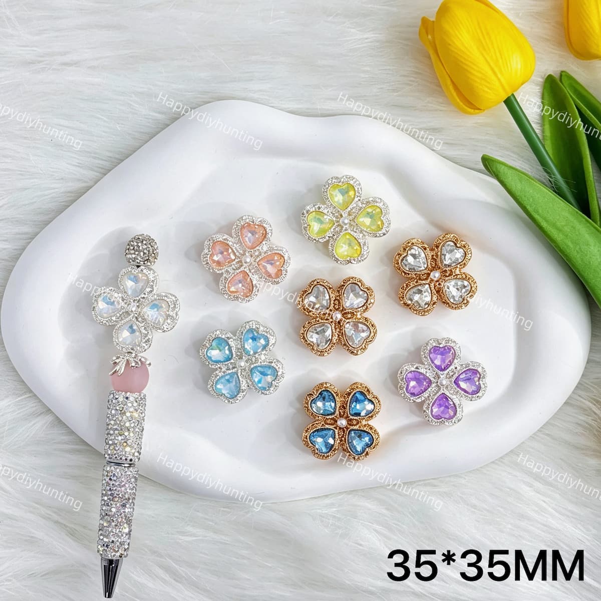 ornate filigree four leaf clover fancy beads for DIY beadable pens and jewelry crafts