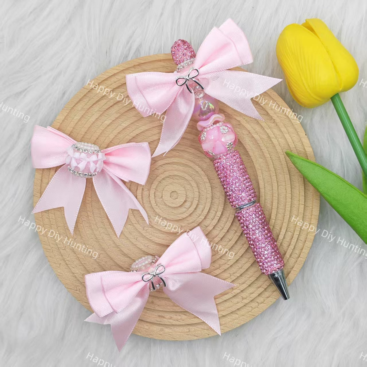 Bow shape fancy beads with Silky Ribbon for Pens