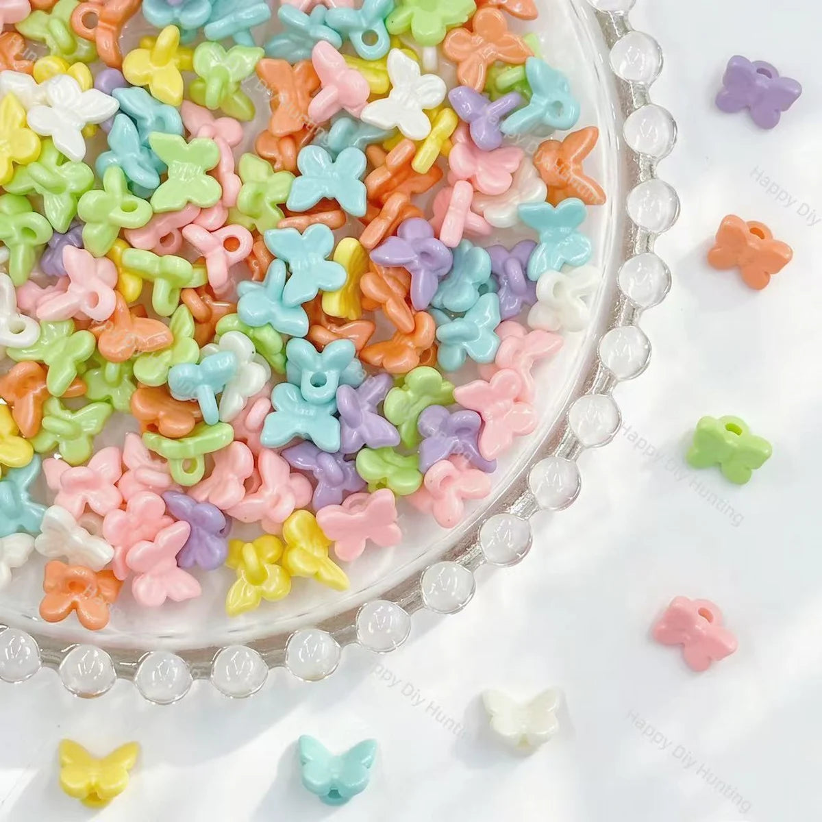 pastel multi-color butterfly shaped acrylic beads for diy keychain craft supplies