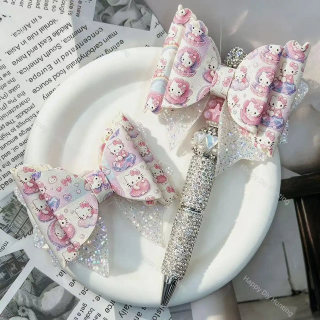 pastel sweet cartoon pet glitter fabric bow beads decorative accessories for diy beadable pens handmade stationery