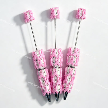 pink bow print beadable pens wholesale for DIY custom crafts and personalized pens