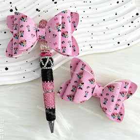 pink cartoon mouse print bow silicone focal beads for DIY beadable pens and jewelry crafts