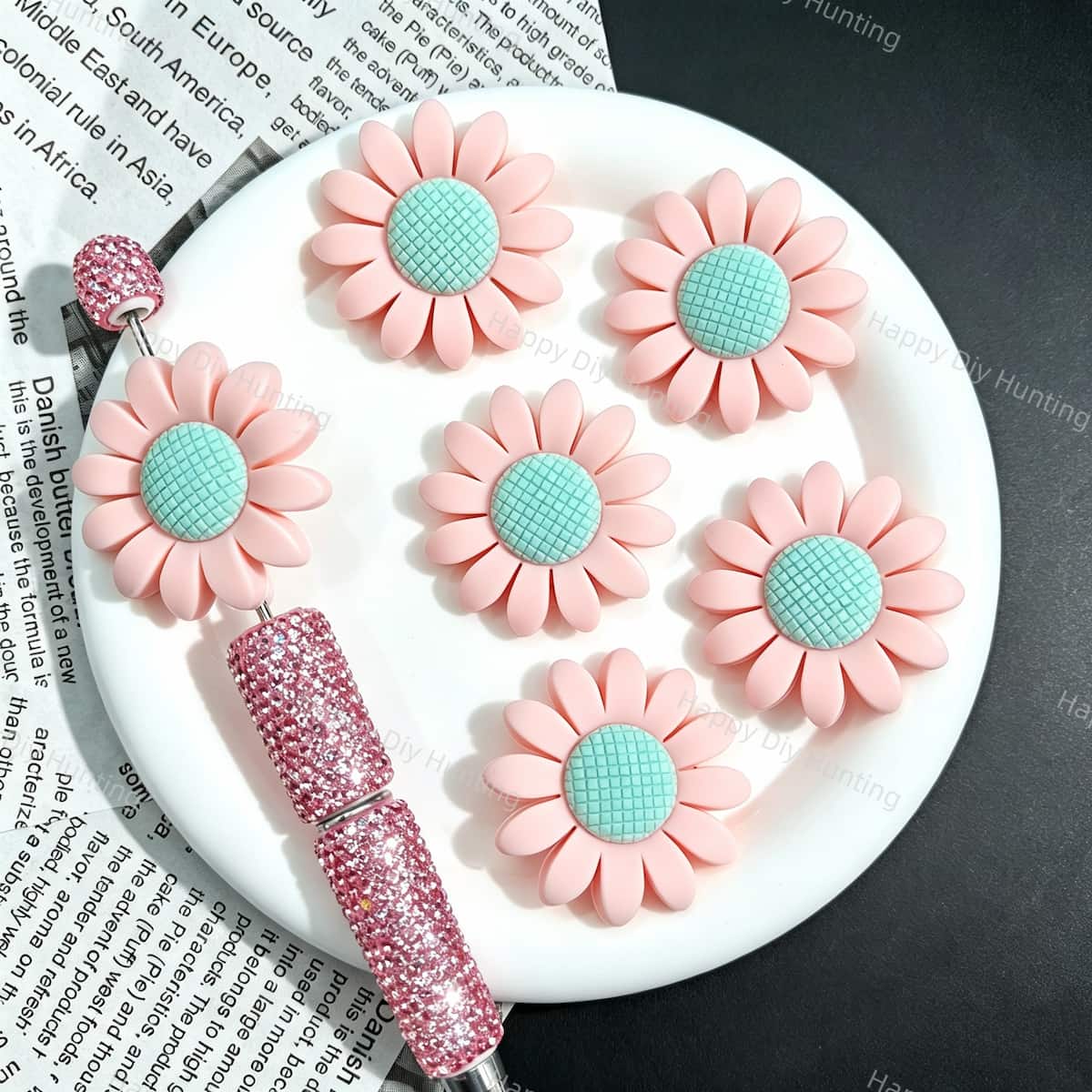 Pink Daisy Silicone Focal Beads for custom beadable pen handmade DIY craft projects