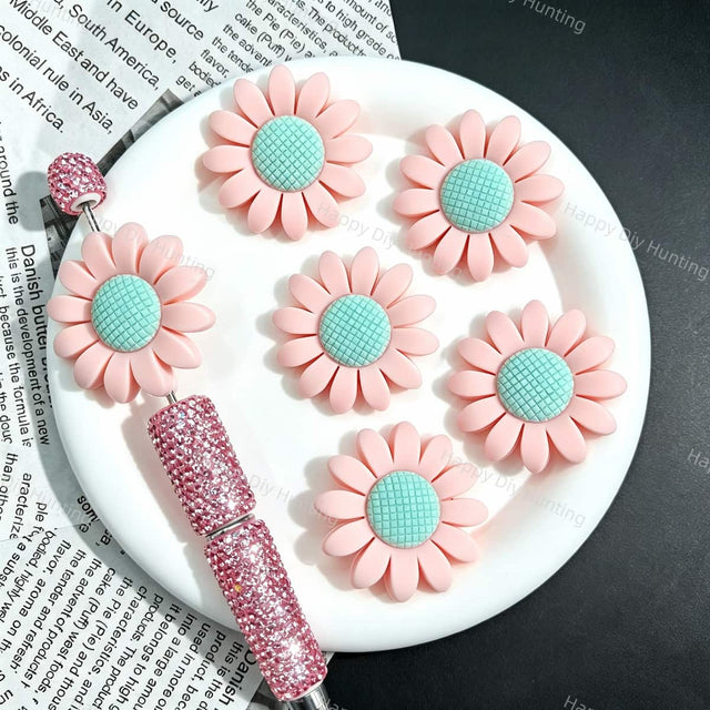 Pink Daisy Silicone Focal Beads for custom beadable pen handmade DIY craft projects