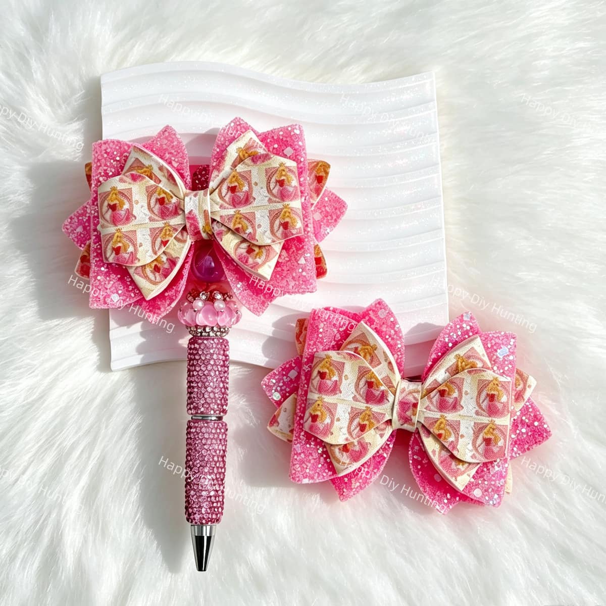 pink glitter crown blonde maiden bow beads for DIY beadable pens and jewelry crafts
