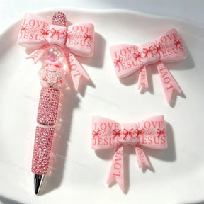 Pink Love Like Jesus print bow silicone focal beads for DIY beadable pens religious craft supplies