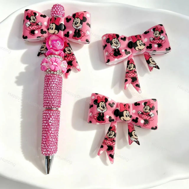 Pink polka dot mouse cartoon print bow silicone focal beads for DIY beadable pens and handmade jewelry