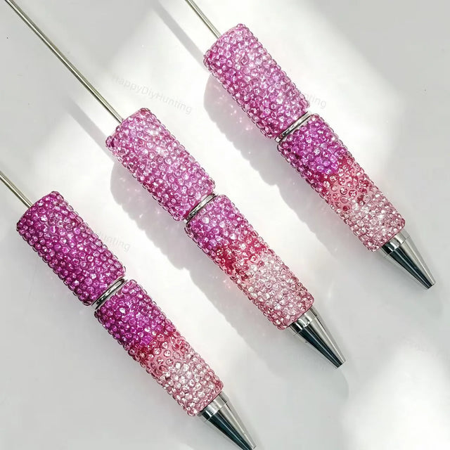 Pink purple gradient rhinestone beadable pens for DIY beadable pen making