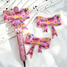 pink retro teen girl bow silicone focal beads for DIY pens and Y2K-inspired handmade crafts