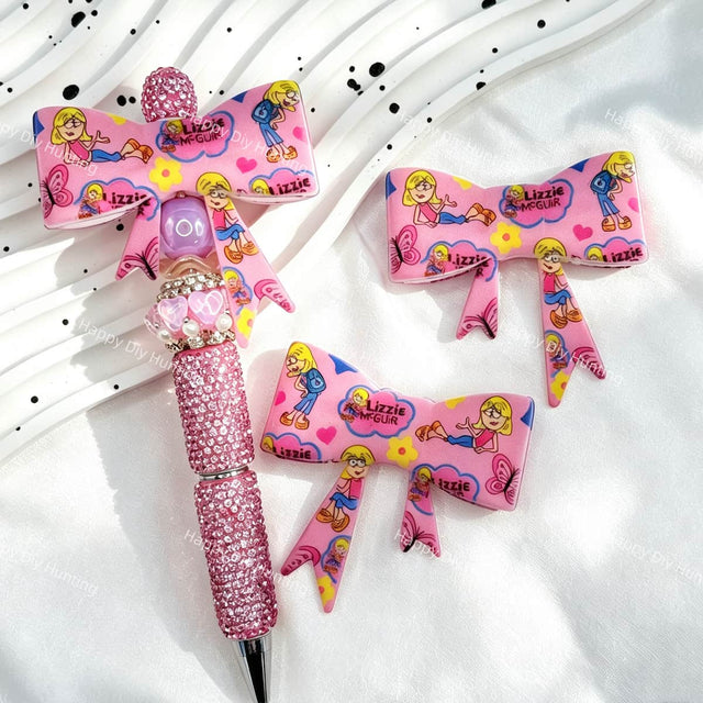 pink retro teen girl bow silicone focal beads for DIY pens and Y2K-inspired handmade crafts