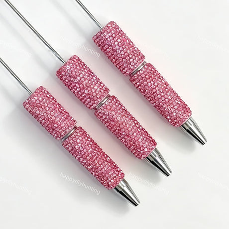 Pink rhinestone covered beadable pens wholesale, blank pen base compatible with focal beads and pen toppers for DIY bead pen crafts
