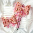 pink strawberry cake print bow beads for DIY pens and sweet dessert-inspired crafts