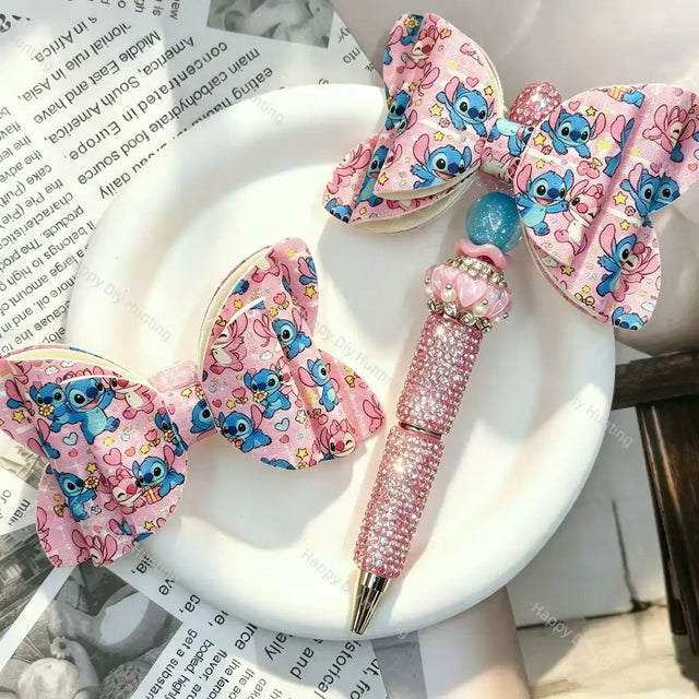 pink alien creature fabric bow beads decorative accessories for diy beadable pens handmade stationery