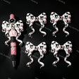 Pink‑black gothic‑cartoon print bow silicone focal beads, curly ribbon bow large‑hole beads for beadable pen DIY craft projects