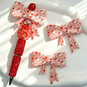 Pink cartoon fruit leopard print bow silicone focal beads for DIY beadable pens