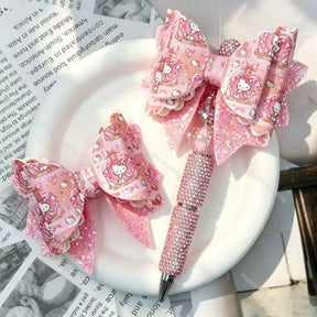 pink cute cartoon pet glitter fabric bow beads decorative accessories for diy beadable pens handmade stationery
