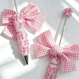 pink gingham bow pattern beadable pens girly theme for diy stationery and handmade gifts