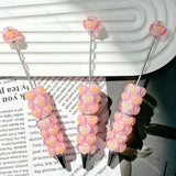 pink glitter heart themed beadable pens for diy craft making, compatible with focal beads and pen toppers