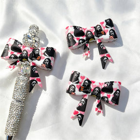 Pink‑heart spooky‑mask print silicone focal bow beads for beadable pen DIY craft projects