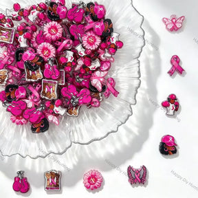 pink ribbon awareness printed acrylic focal beads support theme for diy jewelry and pen making