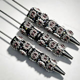 Pink spiderweb halloween beadable pens, gothic printed pen bases with rhinestone accents for DIY custom pen craft projects