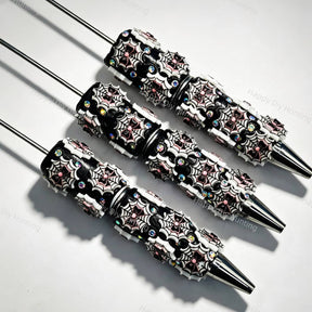 Pink spiderweb halloween beadable pens, gothic printed pen bases with rhinestone accents for DIY custom pen craft projects