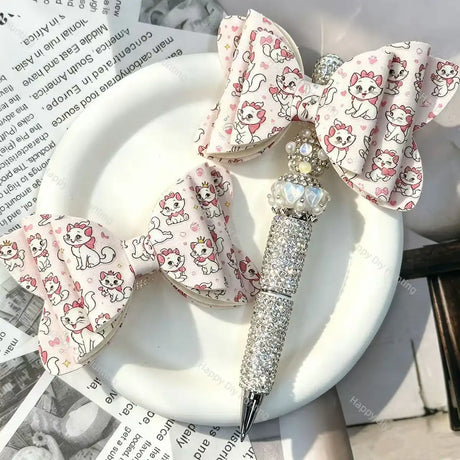 pink sweet kitten fabric bow beads decorative accessories for diy beadable pens handmade stationery