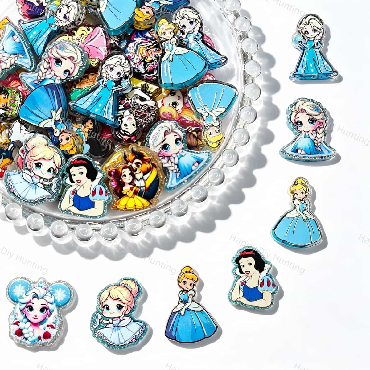Cute Princess Cartoon Print Acrylic Focal Beads for beadable pen DIY craft projects