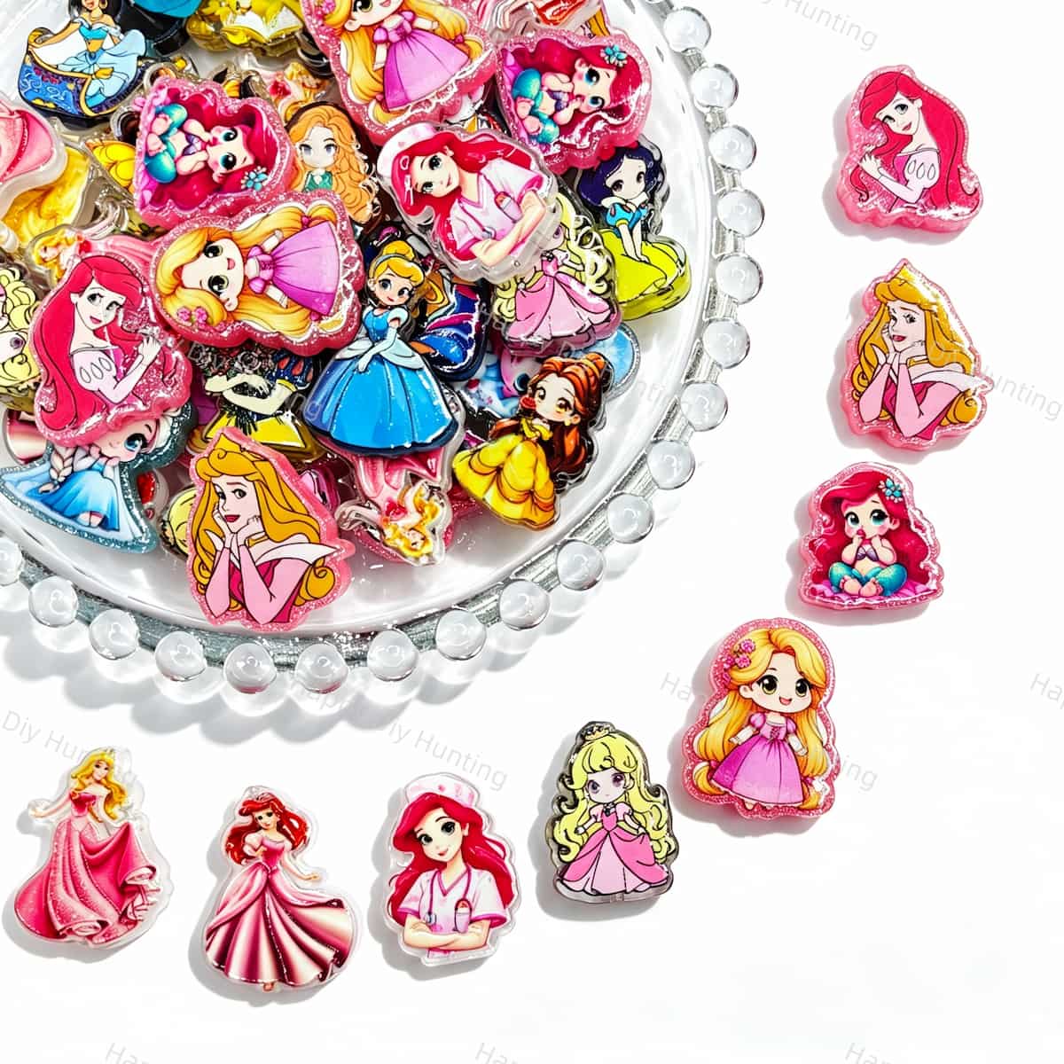 Cute Princess Cartoon Print Acrylic Focal Beads flat acrylic charm for bead pen DIY craft