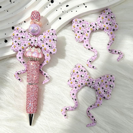Purple Cute Cartoon Puppy Print Bow Silicone Focal Beads for beadable pen DIY craft projects