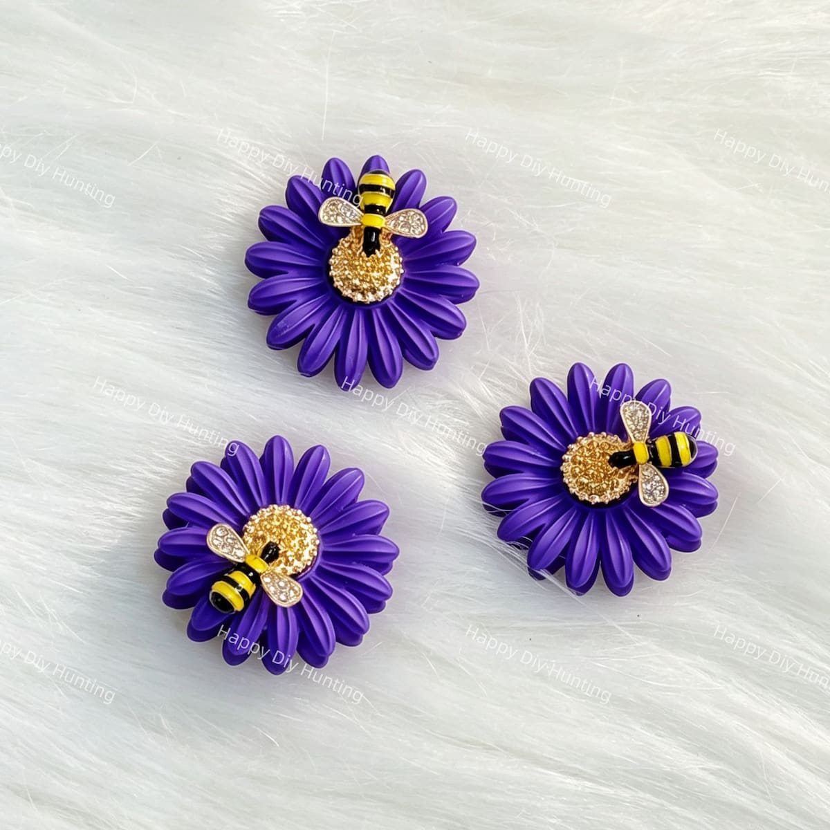 purple daisy bee metal spacer beads for DIY beadable pens and jewelry crafts