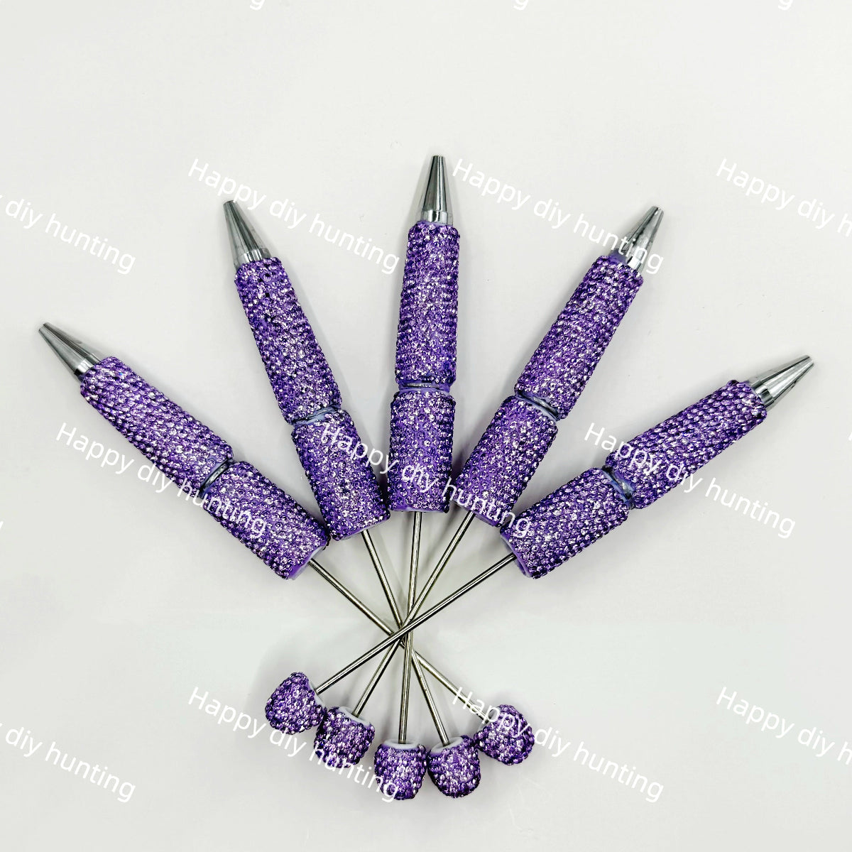 purple rhinestone beadable pen blanks diy handmade stationery craft supplies wholesale glitter design