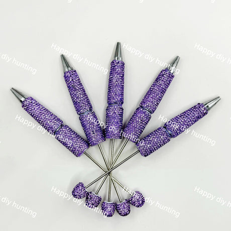 purple rhinestone beadable pen blanks diy handmade stationery craft supplies wholesale glitter design