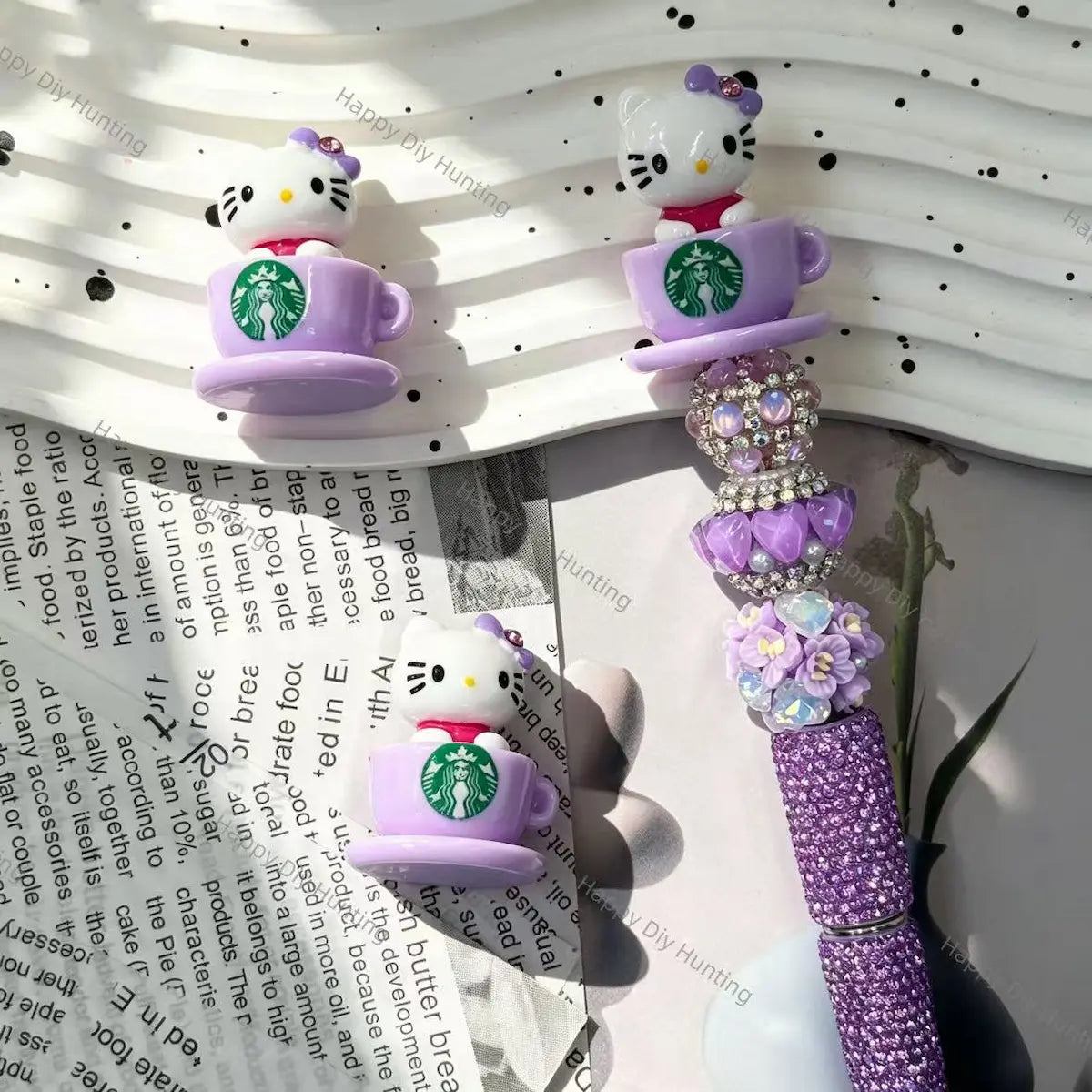 purple cartoon cup character no‑hole pen topper decorative charm for diy beadable pen craft projects