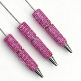 Purpleish pink rhinestone covered beadable pens wholesale, blank pen base compatible with focal beads and pen toppers for DIY bead pen crafts