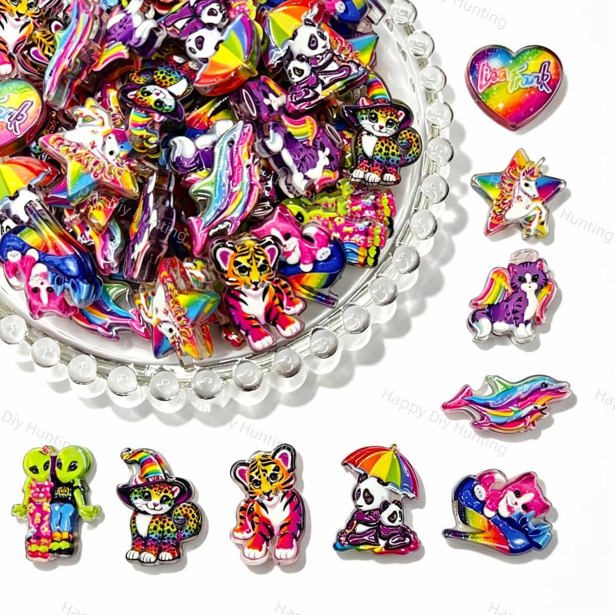Vibrant Rainbow Cartoon Animal Mix Shape Acrylic Focal Beads for beadable pen DIY craft projects