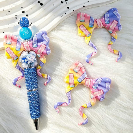 Rainbow Gradient Drink Can Print Bow Silicone Focal Beads for custom beadable pen handmade DIY craft projects