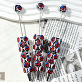 Red Blue Cartoon Hero Print Cartoon Character Beadable Pens closeup of printed silicone bead details on bead pen