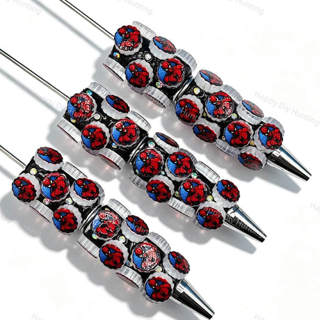 Red Blue Cartoon Hero Print Cartoon Character Beadable Pens finished handmade bead pen for stationery gift projects
