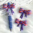 red-blue stripe BB football theme bow silicone focal beads for DIY pens and sports-themed crafts