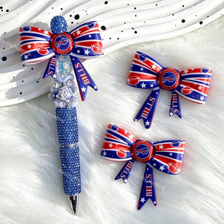 red-blue stripe BB football theme bow silicone focal beads for DIY pens and sports-themed crafts