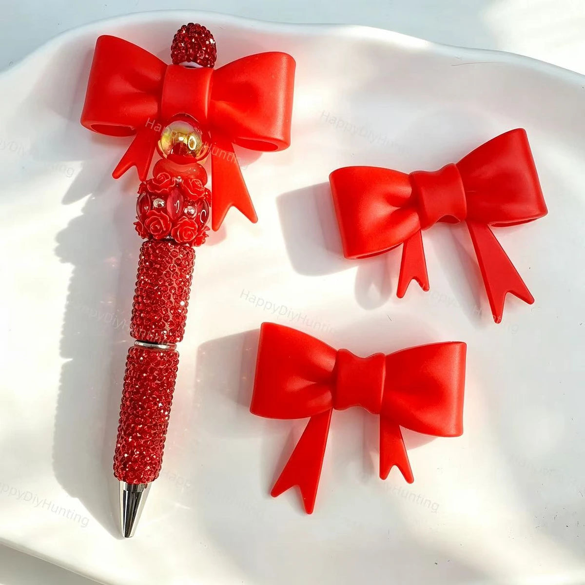 Red solid bow silicone focal beads for DIY beadable pens