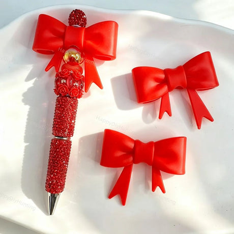 Red solid bow silicone focal beads for DIY beadable pens