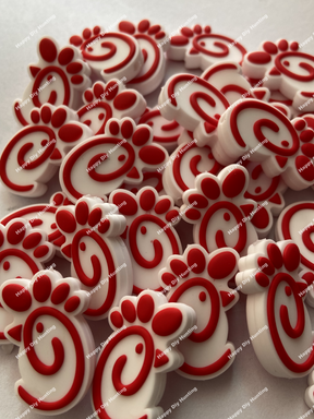 Wholesale red chicken logo silicone focal beads for beadable pens, food grade safe logo silicone pen charms, bulk DIY stationery craft supplies