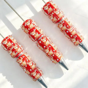 Red Christmas deer print beadable pens for DIY beadable pen craft projects