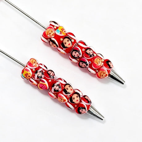 red close-up funny BB cartoon character beadable pen showing funny design and beadable barrel