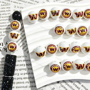 Red WC Football Team Print Acrylic Beads for beadable pen DIY craft projects