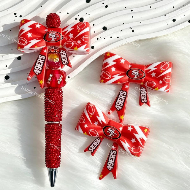red-white lightning star SF football theme bow silicone focal beads for DIY pens and sports-themed crafts