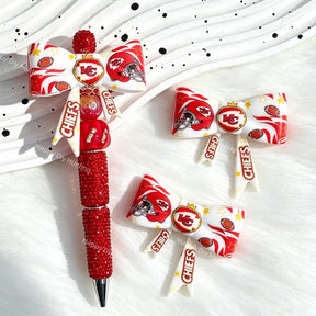 red-yellow star KCC football theme bow silicone focal beads for DIY pens and sports-themed crafts